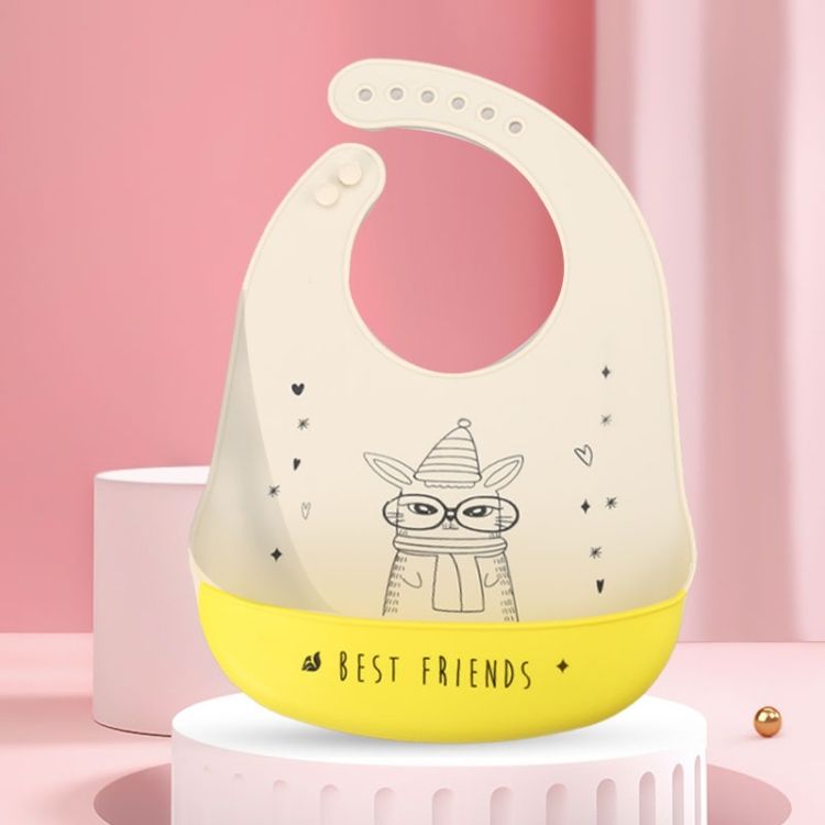 Baby Waterproof Silicone Bib, Pattern:  Rabbit Glasses 2