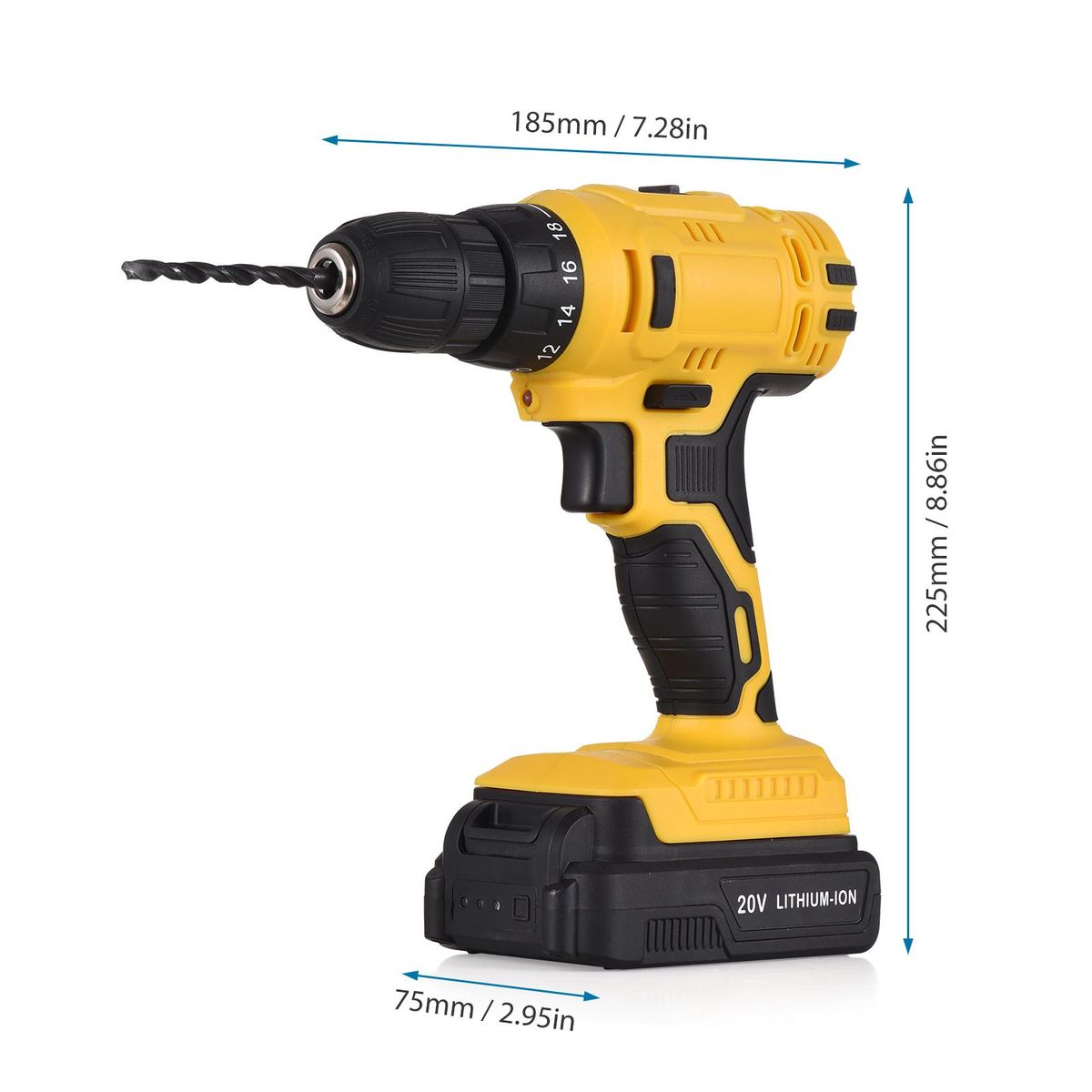 20V Portable Cordless Electric Drill 3/8 Inch Chuck Handheld Power Drill Screwdriver with 2 Batteries Fast Charger 42 PCS Drill Bits Extension Rod Clean Brush, LED Work Light 2-variable Speed 18+1 Torque Adjustment 28N.m