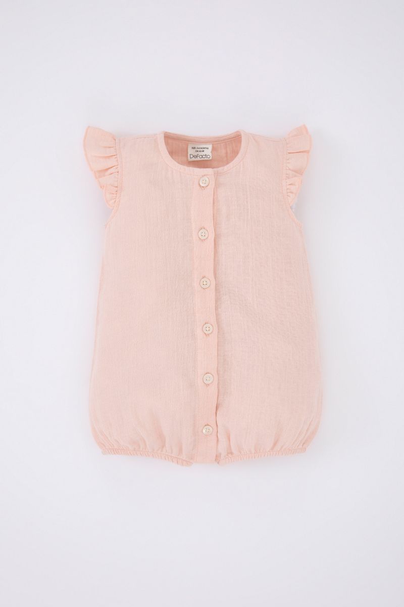 BabyGirl New Born Regular Fit Button Neck Knitted Overalls - Pink