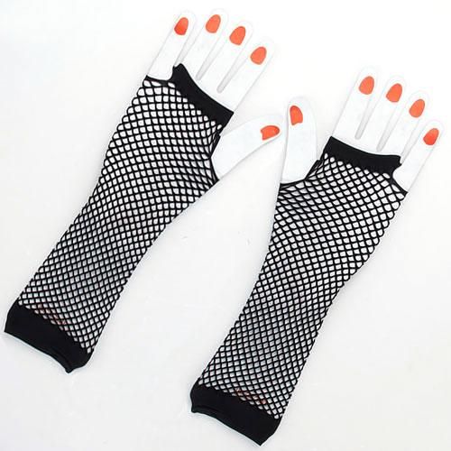 3x Fishnet Fingerless  Medium Length Arm Warmers Gauntlets Black