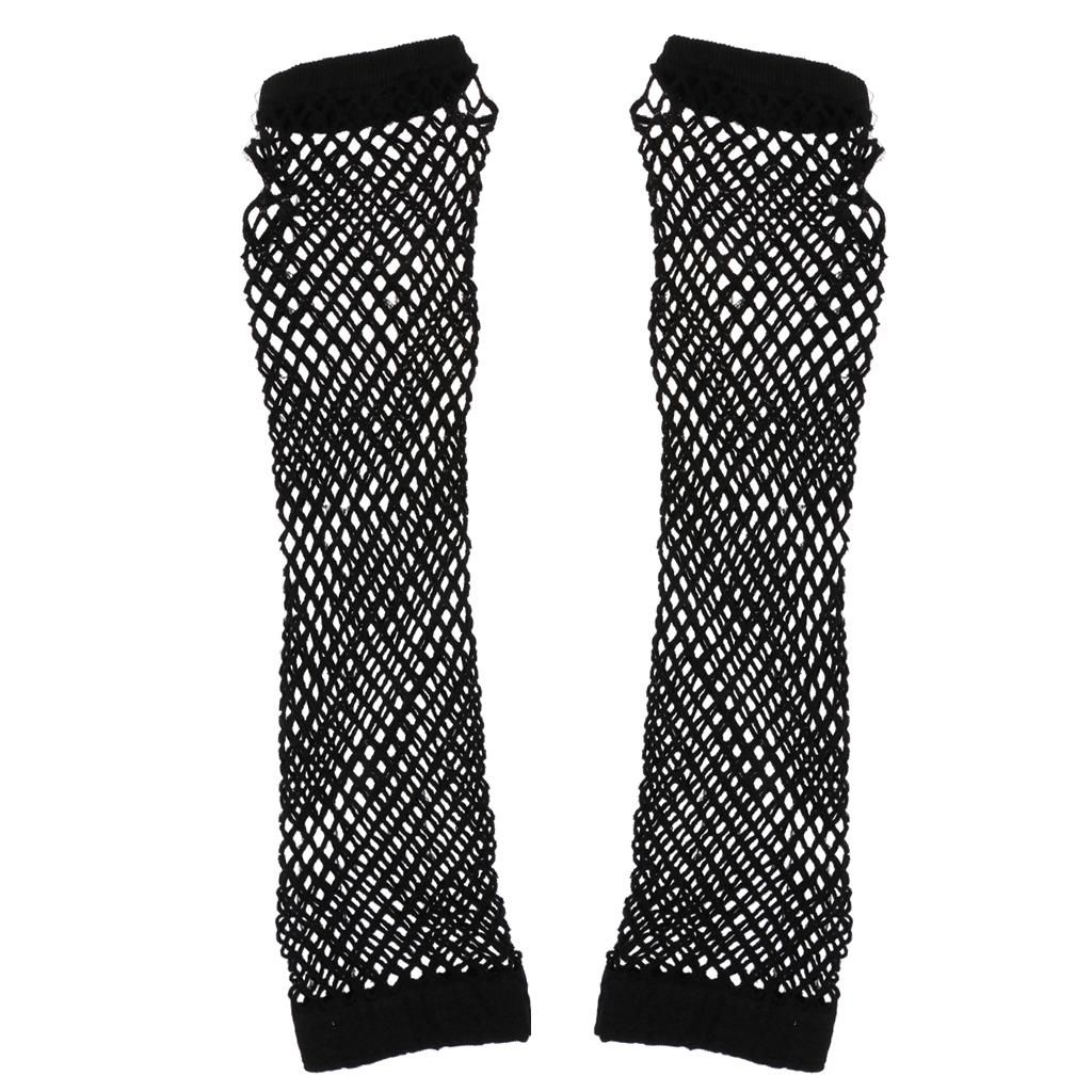 3x Fishnet Fingerless  Medium Length Arm Warmers Gauntlets Black