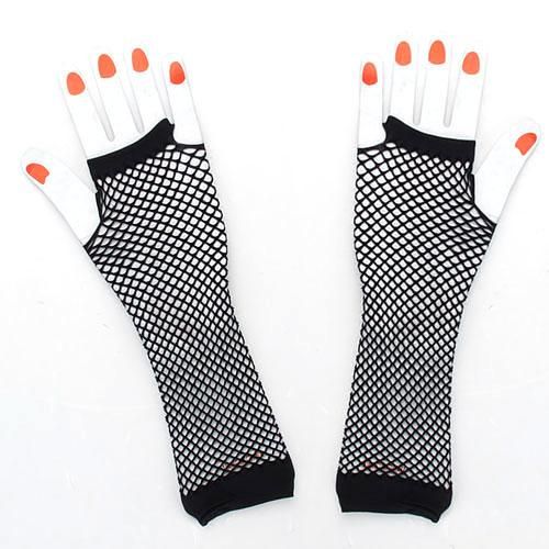3x Fishnet Fingerless  Medium Length Arm Warmers Gauntlets Black