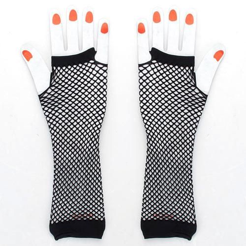 3x Fishnet Fingerless  Medium Length Arm Warmers Gauntlets Black