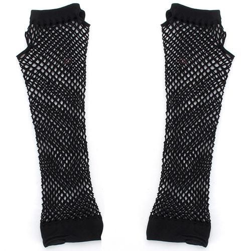 3x Fishnet Fingerless  Medium Length Arm Warmers Gauntlets Black