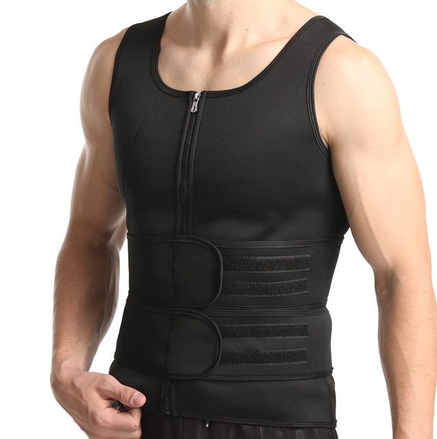 Men Body Shaper Fitness Neoprene Sauna Vest Waist Trainer Double Belt Sweat Shirt Corset  Abdomen S