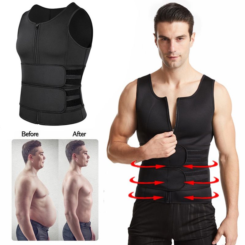 Men Body Shaper Fitness Neoprene Sauna Vest Waist Trainer Double Belt Sweat Shirt Corset  Abdomen S