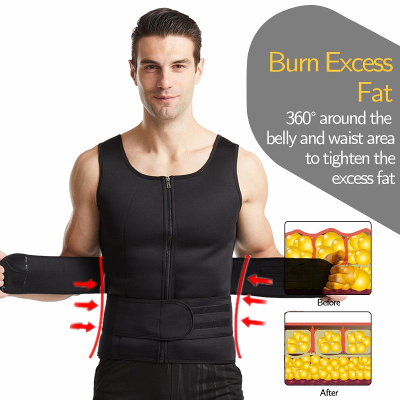 Men Body Shaper Fitness Neoprene Sauna Vest Waist Trainer Double Belt Sweat Shirt Corset  Abdomen S