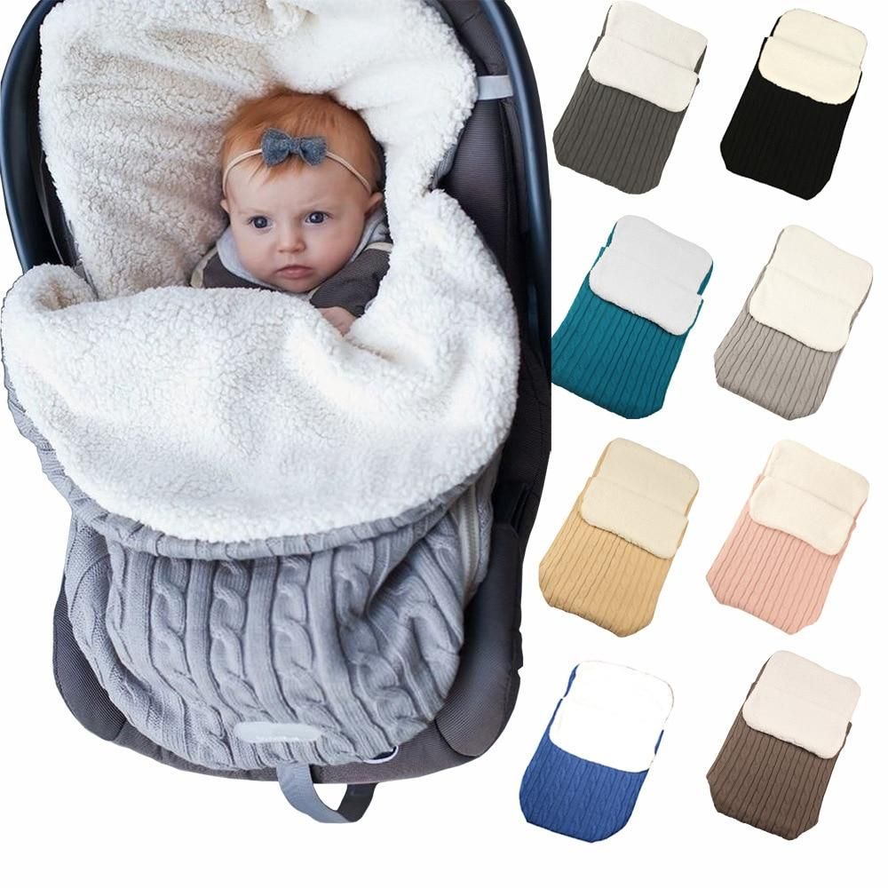 Baby Sleeping Bag Winter Berber Fleece Outdoor  Stroller Sleeping Bag Warm Anti-kick Baby Knitted Warm Newborn Swadding