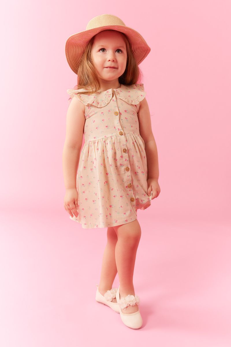 BabyGirl Casual Regular Fit Big Neck Sleeveless Woven Dress - Ecru