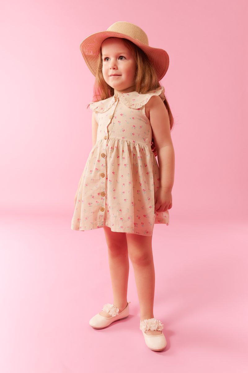 BabyGirl Casual Regular Fit Big Neck Sleeveless Woven Dress - Ecru