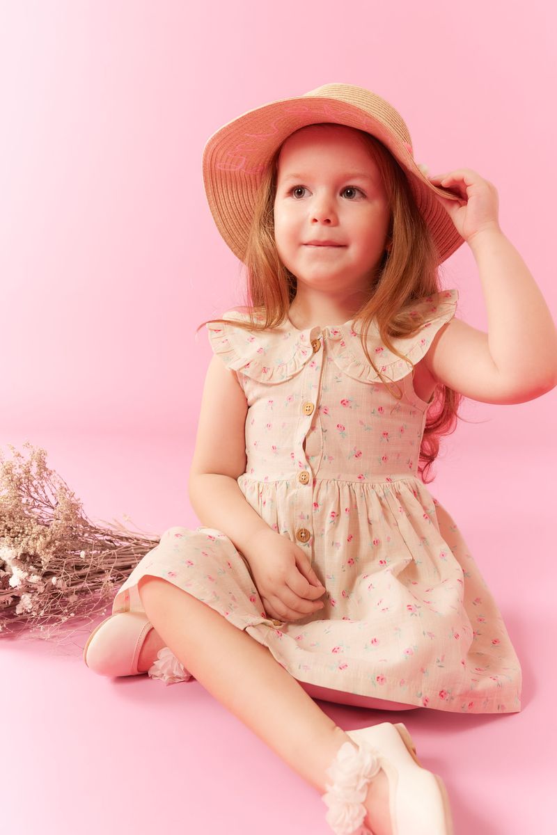BabyGirl Casual Regular Fit Big Neck Sleeveless Woven Dress - Ecru