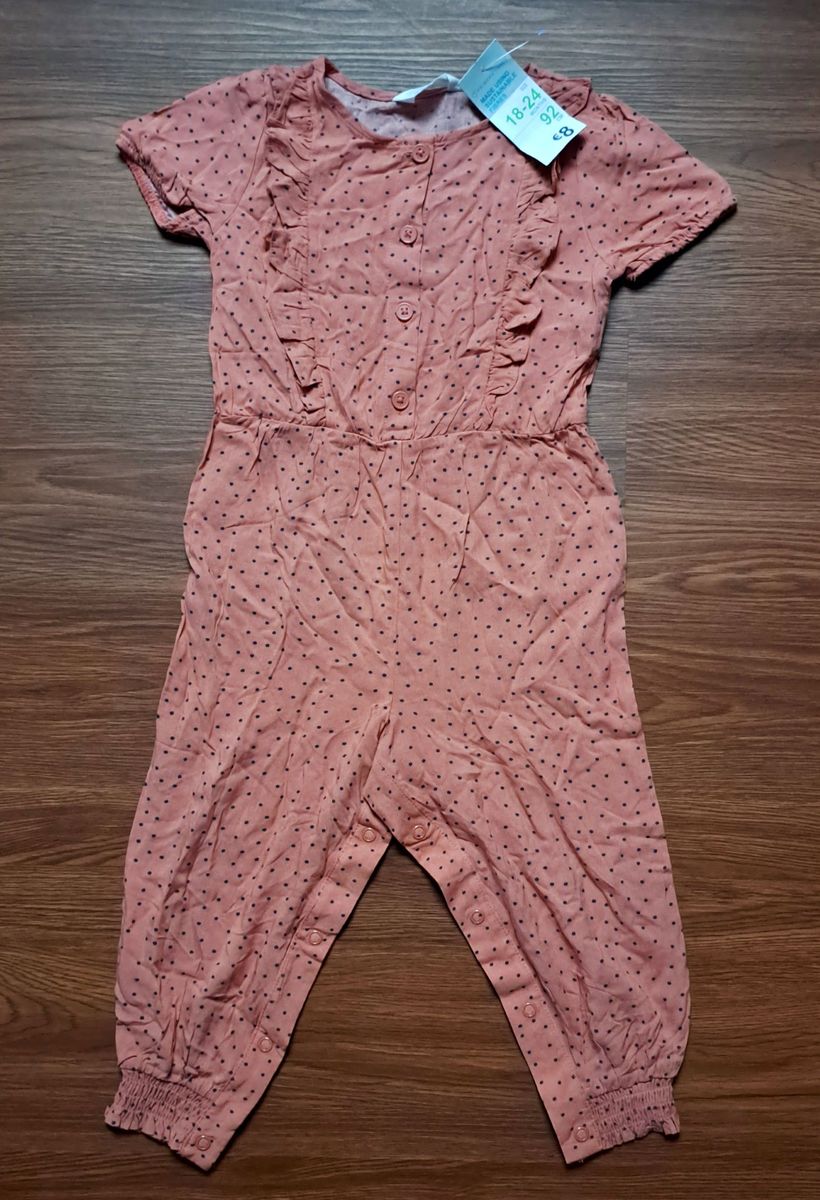 Baby Girls Frill Trim Dotted Jumpsuit