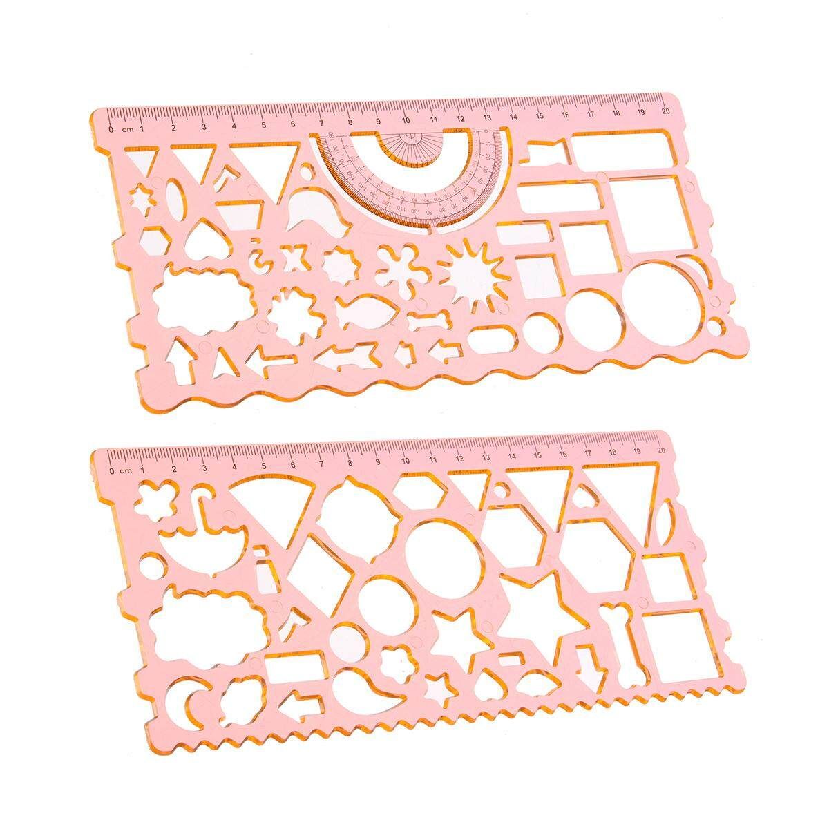 2 Pcs Cute Art Graphics Symbols Drawing Template Ruler Student Kids Drafting Stencil Ruler Stationery