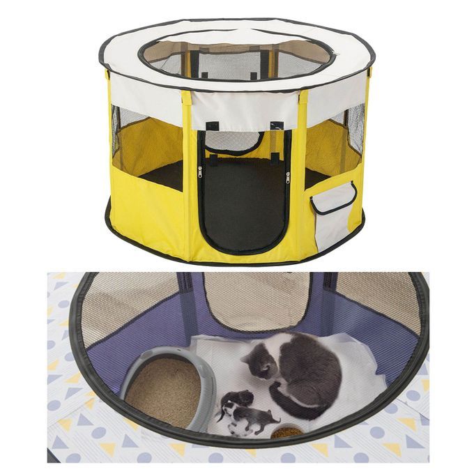 Foldable Dog Cat Playpen Play Exercise Fabric Kennel Yellow M