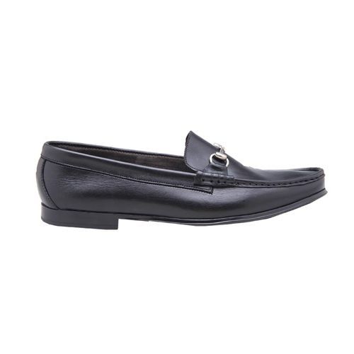 Chain Detail Leather Loafers - Black