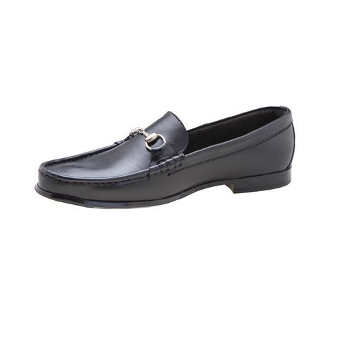 Chain Detail Leather Loafers - Black