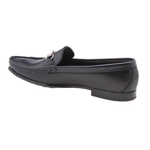 Chain Detail Leather Loafers - Black