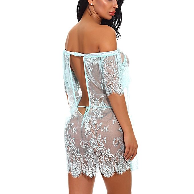 Yingwaias Fashion Women Off-Shouder Babydoll Mini Sleepskirt Lace Sexy Lingerie Underwear