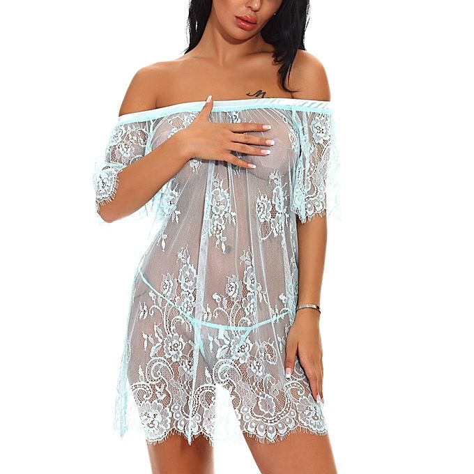 Yingwaias Fashion Women Off-Shouder Babydoll Mini Sleepskirt Lace Sexy Lingerie Underwear