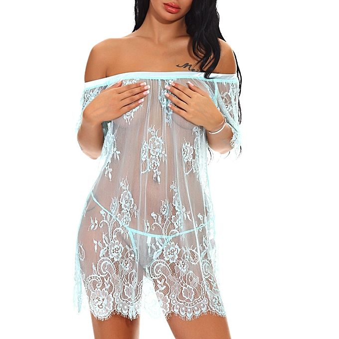Yingwaias Fashion Women Off-Shouder Babydoll Mini Sleepskirt Lace Sexy Lingerie Underwear