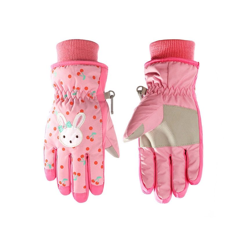 Children Ski Gloves Windproof Waterproof Warm Cotton Gloves, Colour: Pink(L)