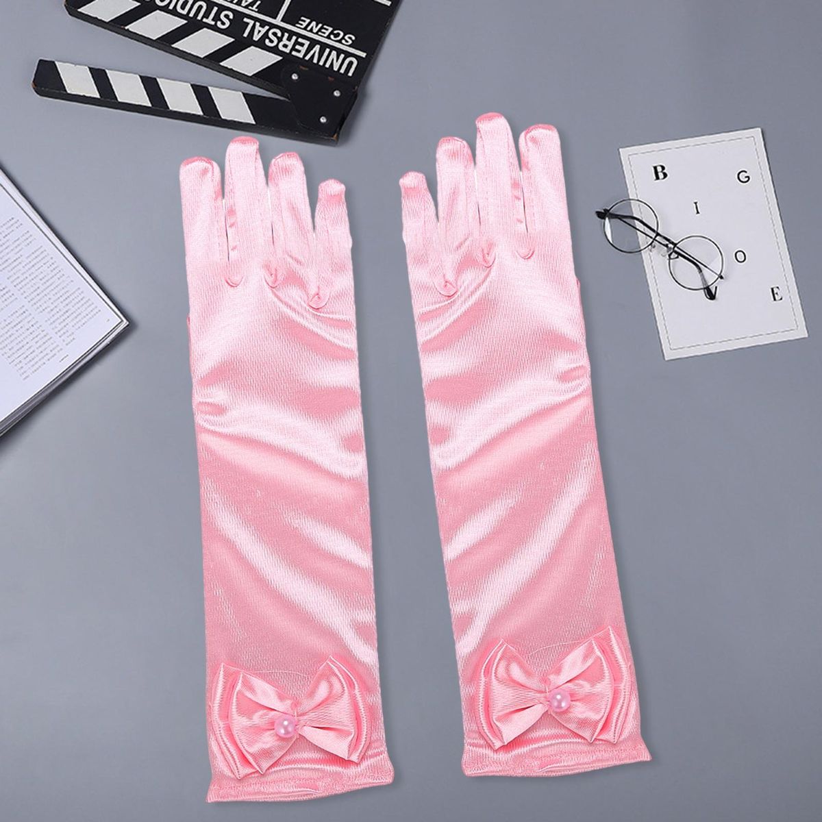 Princess Dress Gloves Princess Style Satin Flower Girls Gloves Elegant Pink