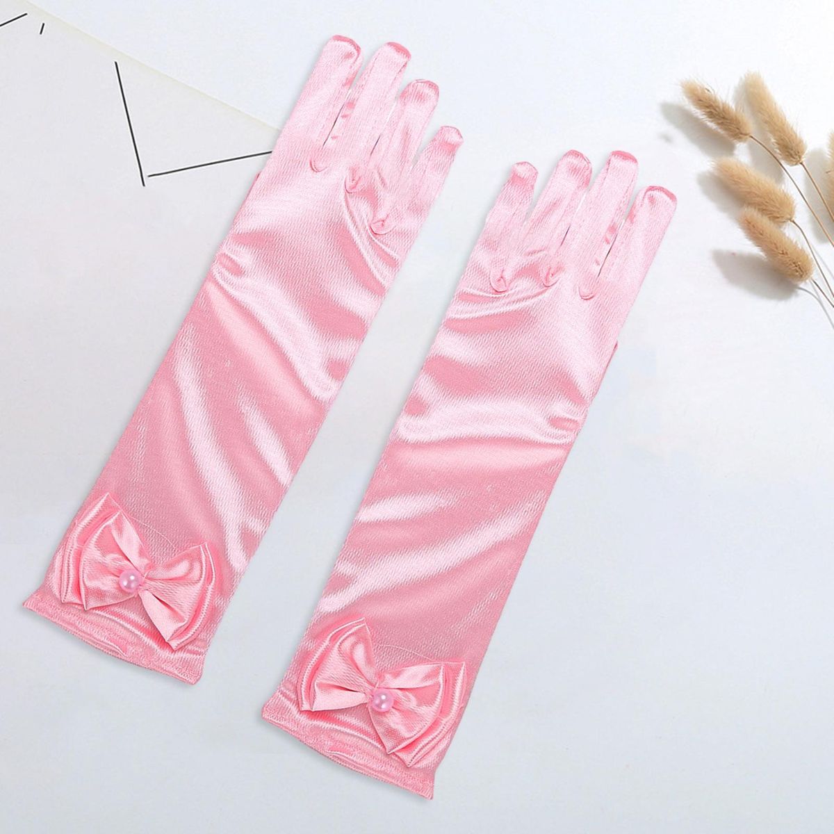 Princess Dress Gloves Princess Style Satin Flower Girls Gloves Elegant Pink