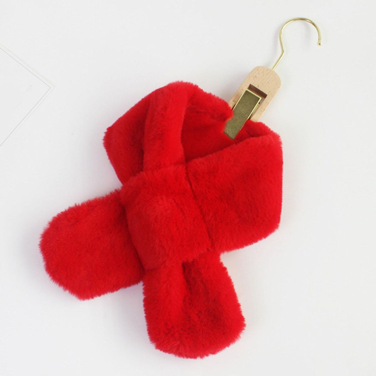 Furry Scarf Wrap Children Winter Thickened Fleece Warm Neck Scarf Red