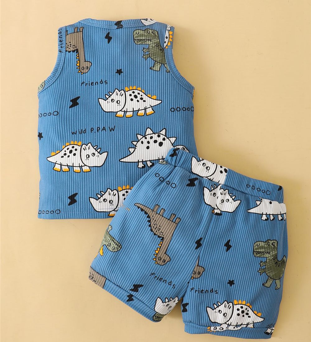 0-3Years Baby Boy Dinosaur Blue Sleeveless Shirt+Shorts