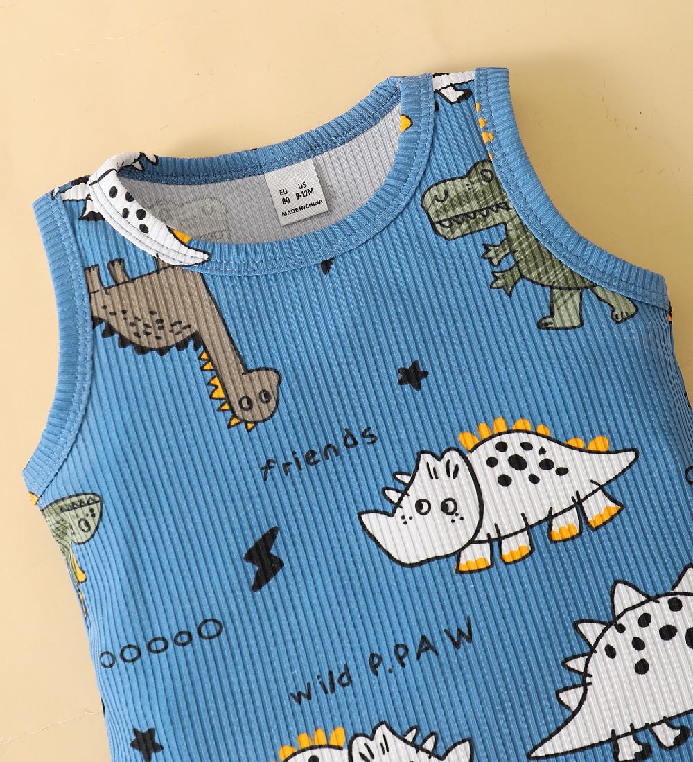 0-3Years Baby Boy Dinosaur Blue Sleeveless Shirt+Shorts
