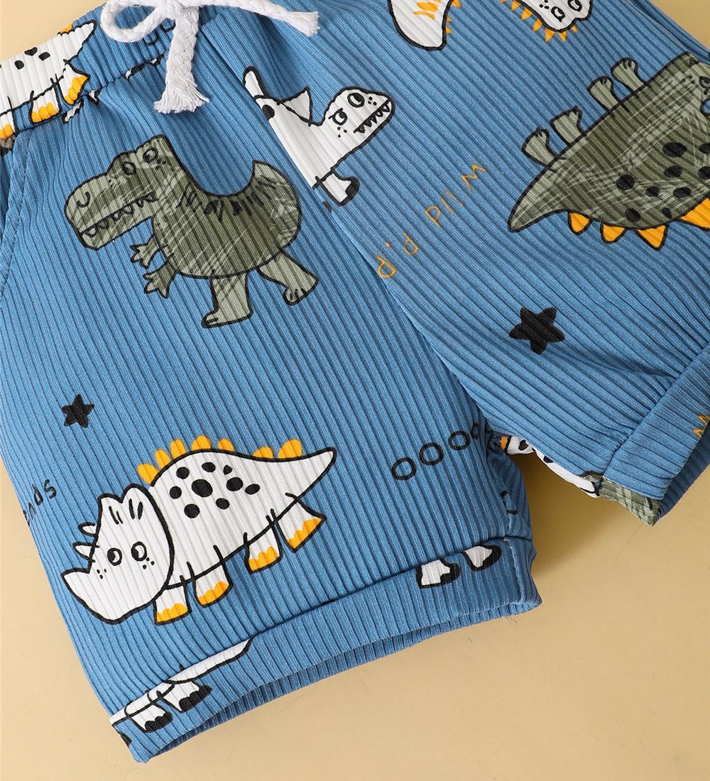 0-3Years Baby Boy Dinosaur Blue Sleeveless Shirt+Shorts