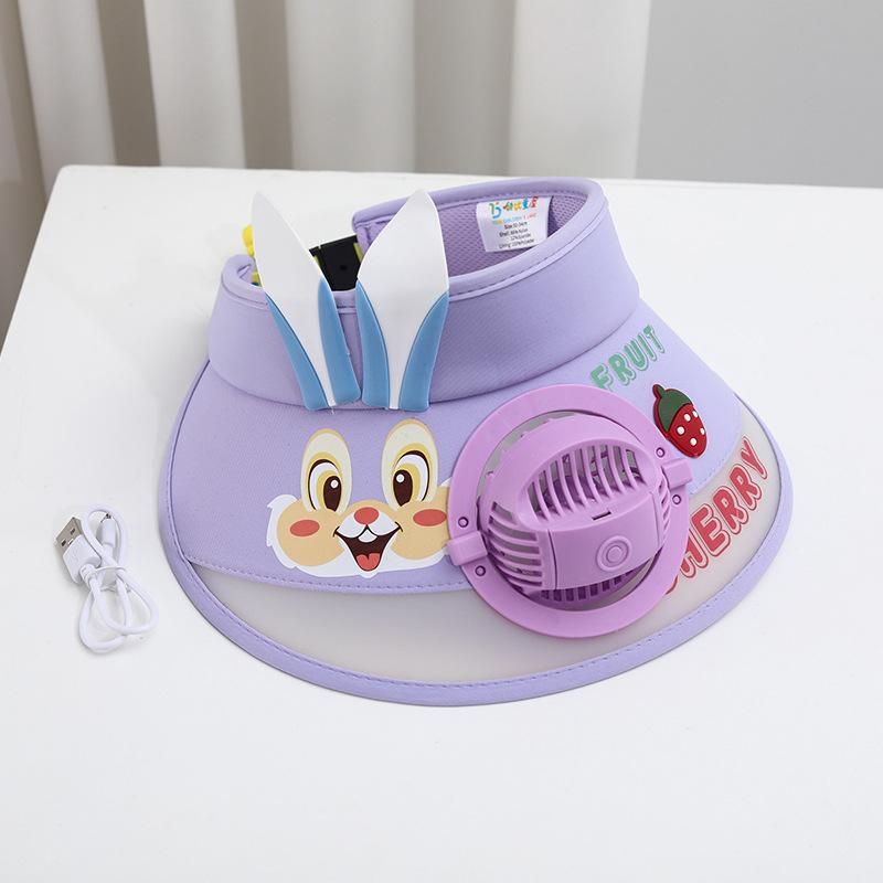 Kids Hats with USB Rechargeable Fan Cartoon Sun Protection Adjustable Visors Cap