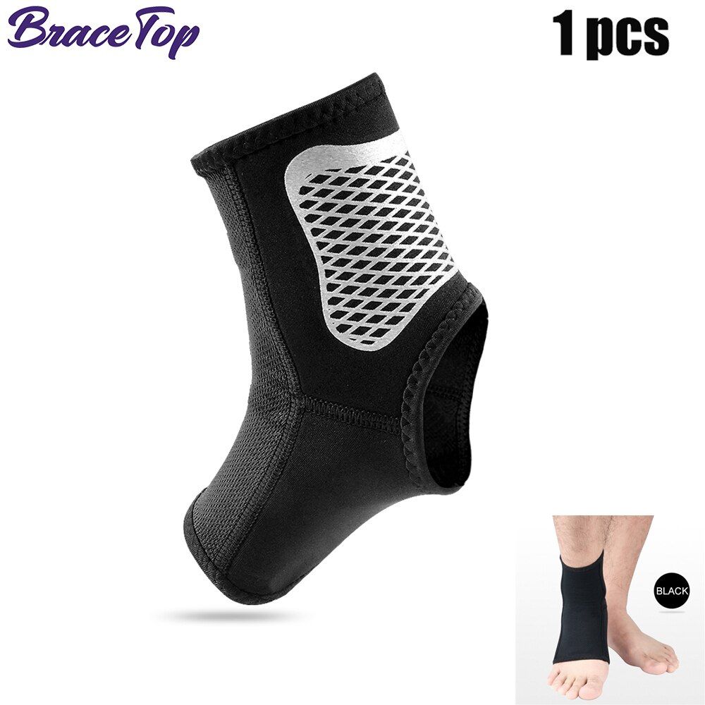 1 PC Sports Ankle  Compression Sleeves Support Foot Protective Gear Fitness Running Ankle Support Equipment Safety-Black Silver-1 Piece