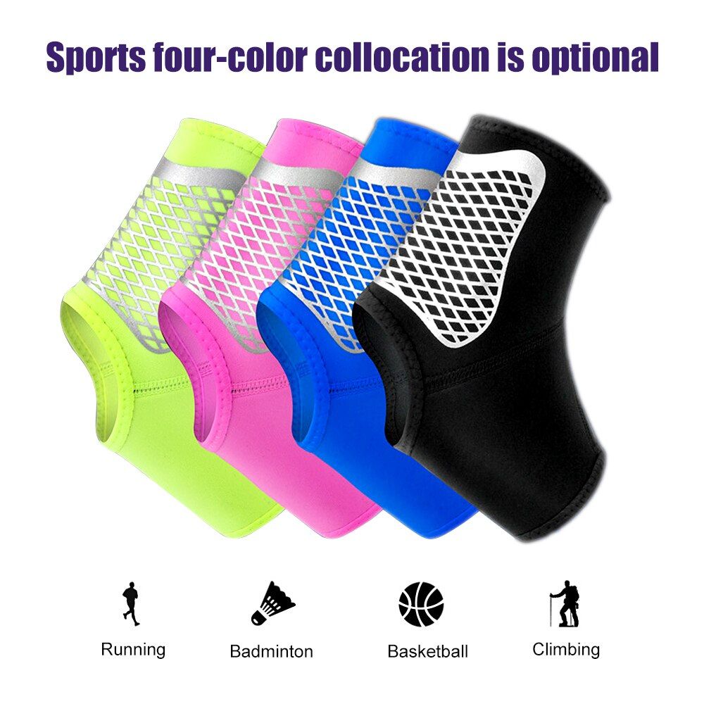 1 PC Sports Ankle  Compression Sleeves Support Foot Protective Gear Fitness Running Ankle Support Equipment Safety-Black Silver-1 Piece
