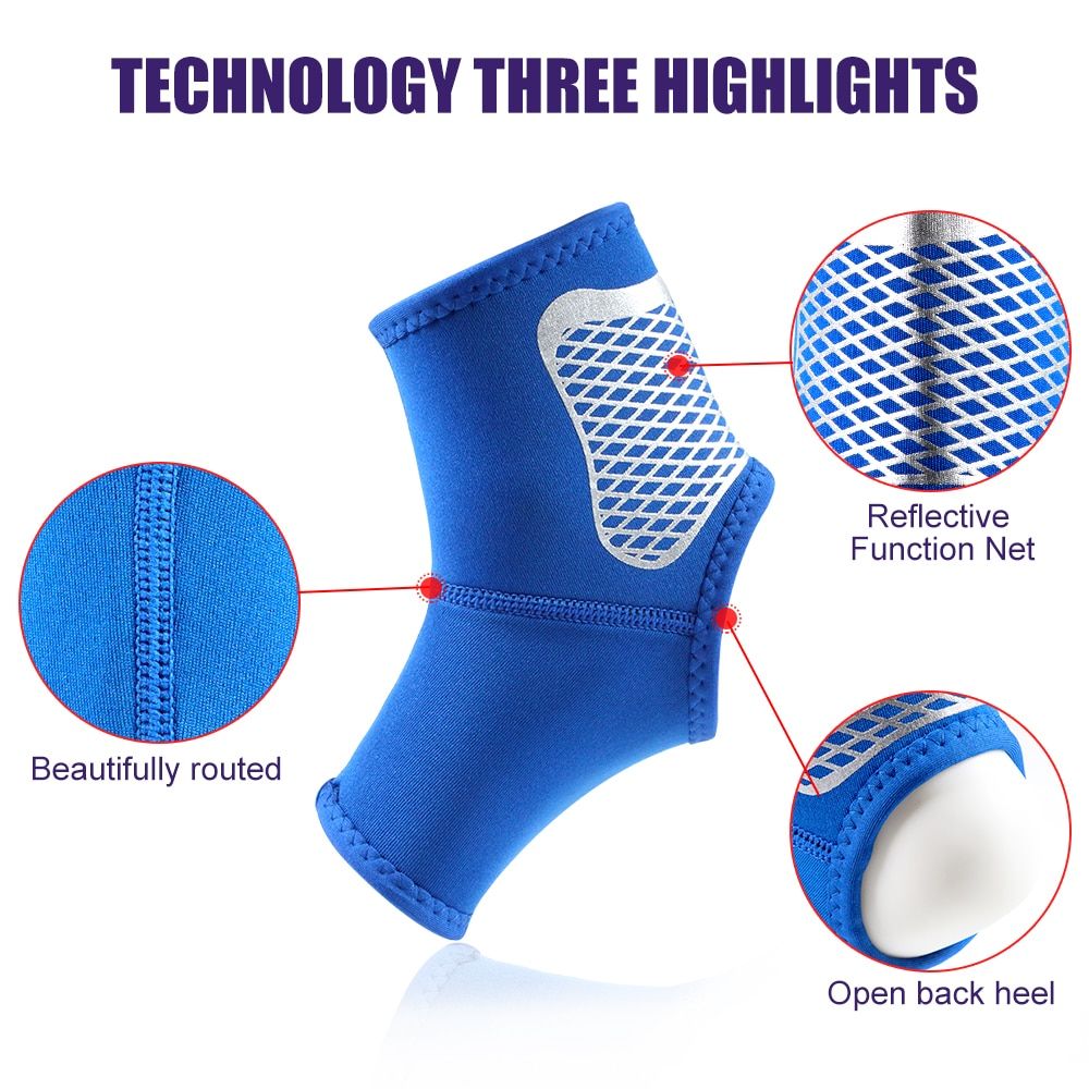 1 PC Sports Ankle  Compression Sleeves Support Foot Protective Gear Fitness Running Ankle Support Equipment Safety-Black Silver-1 Piece