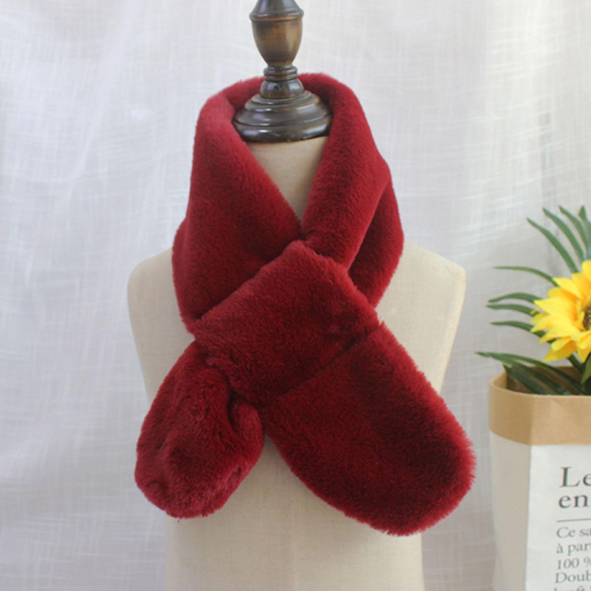 Children Scarf Baby Thickened Faux Rabbit Fur Scarf Wine Red