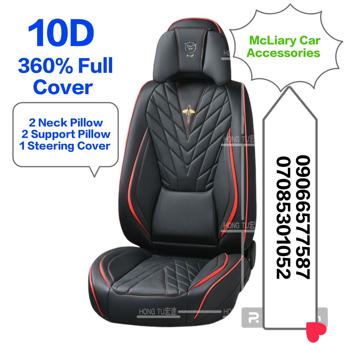 Leather Car Seat Cover Set For 5Seater Car/Suv