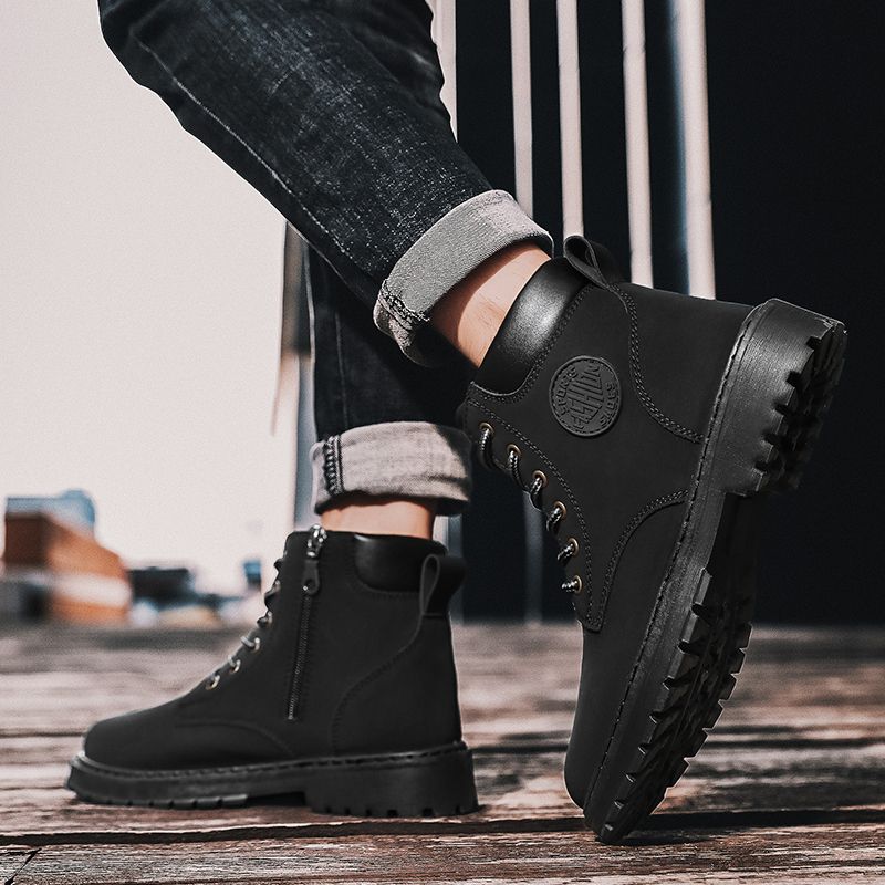 New Arrival Retro Chelsea Boots Men's Shoes EUR Size 39-46 Luxury Quality Handmade Leather Martin Boots Male High-top Shoes Fashion Motorcycle Ankle Boots Lace Up Winter Casual Shoes Black