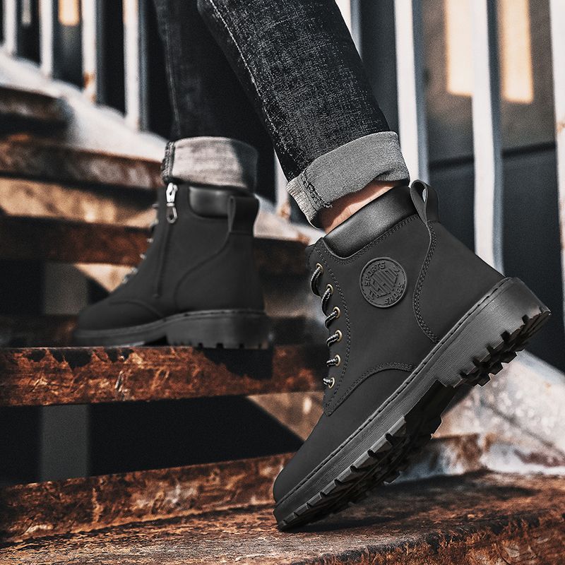 New Arrival Retro Chelsea Boots Men's Shoes EUR Size 39-46 Luxury Quality Handmade Leather Martin Boots Male High-top Shoes Fashion Motorcycle Ankle Boots Lace Up Winter Casual Shoes Black