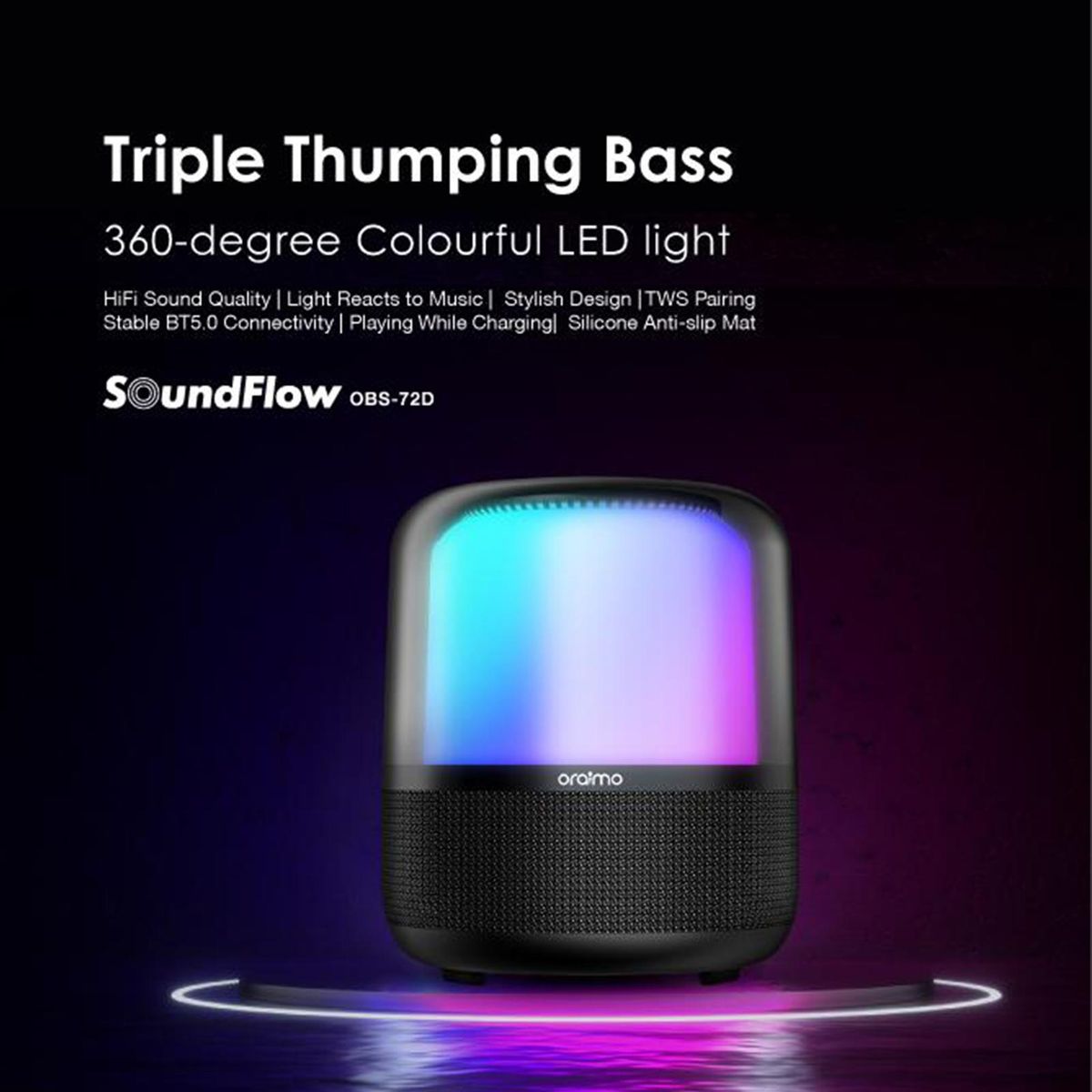 Oraimo OBS-72D SoundFlow BT5.0 Triple Thumping Bass HIFI Sound Quality And Pairing Wireless Soundbar