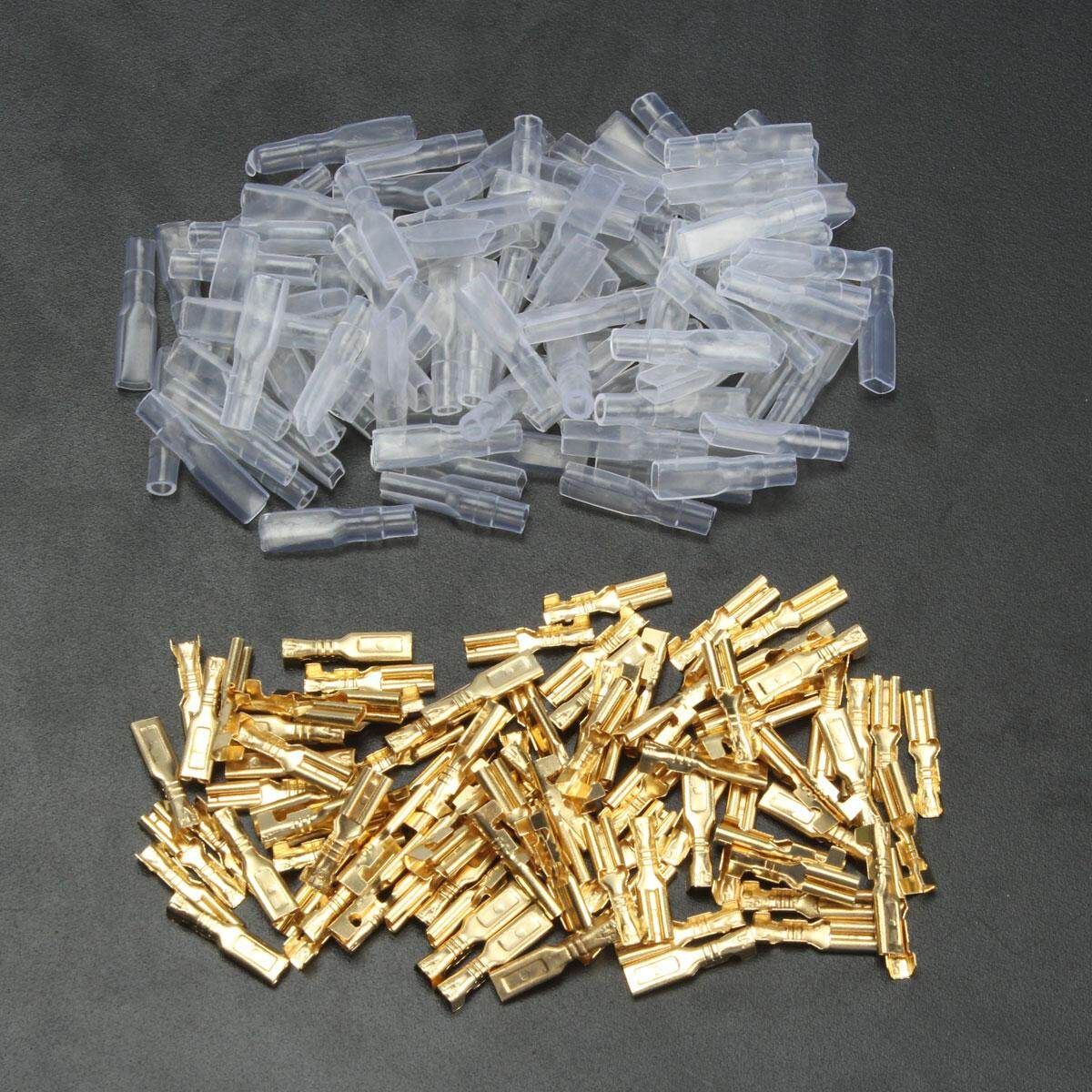 100Pcs 2.8mm Copper Spade Connector Female Terminals 22~16AWG 0.5mm Sleeve