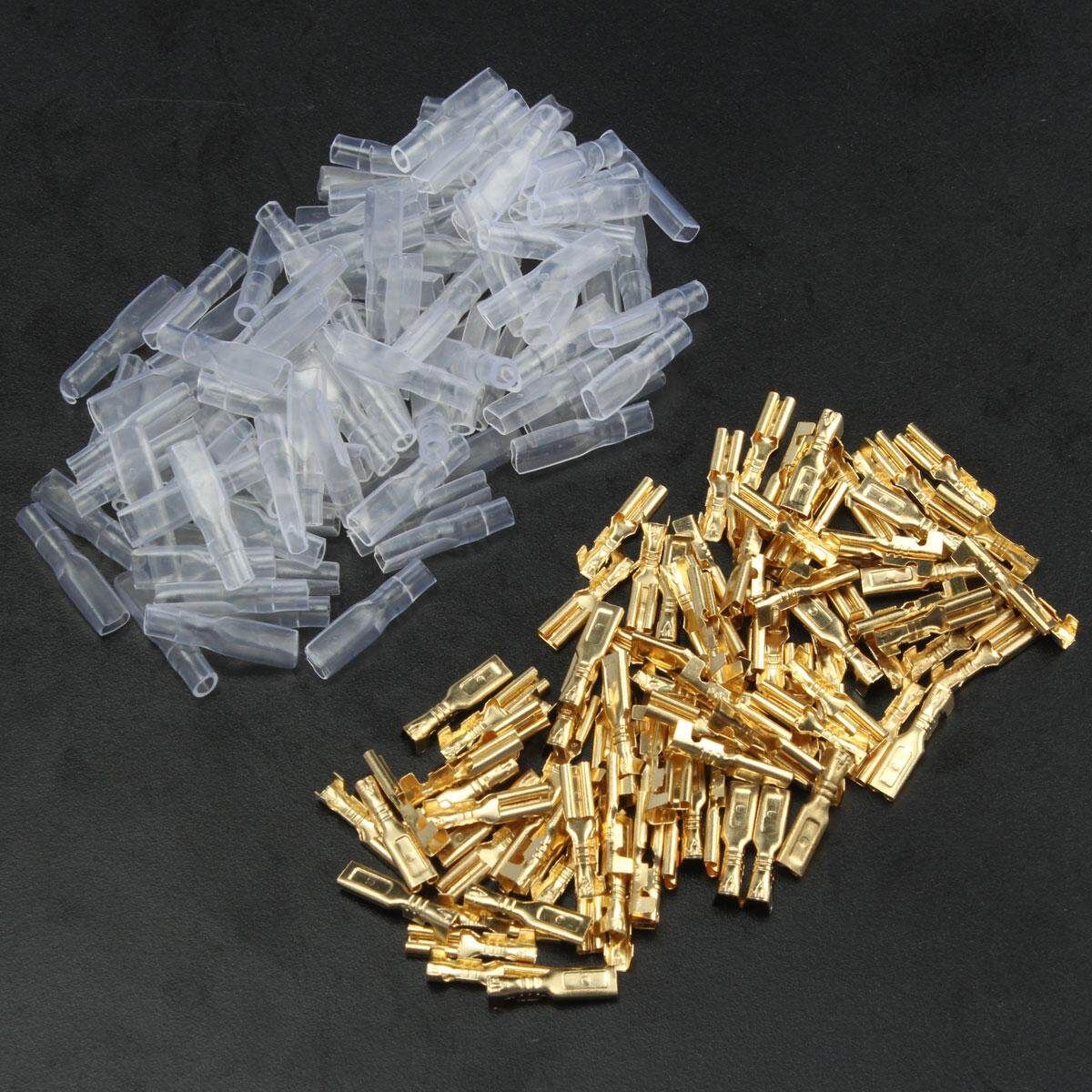 100Pcs 2.8mm Copper Spade Connector Female Terminals 22~16AWG 0.5mm Sleeve