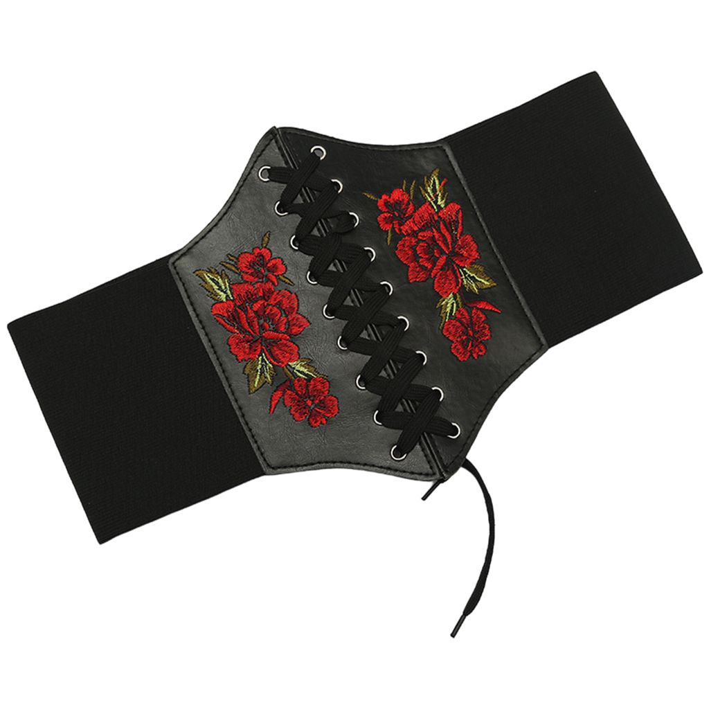 Women Wide Elastic Waist Belt Lace-Up Tied Waspie Belts Corset PU