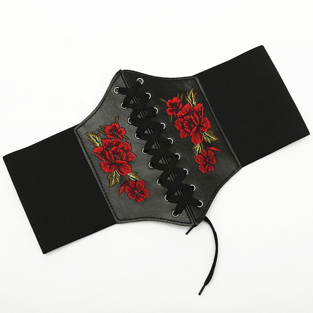 Women Wide Elastic Waist Belt Lace-Up Tied Waspie Belts Corset PU
