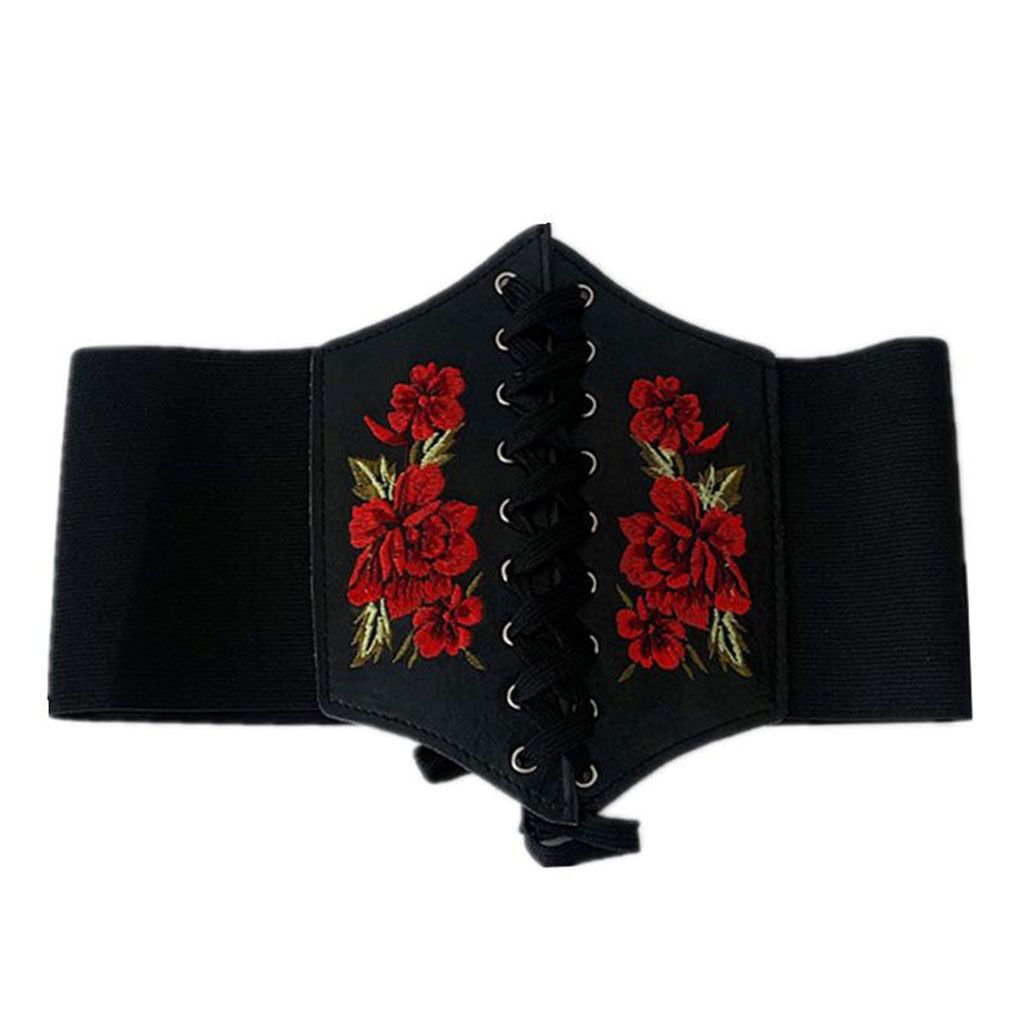 Women Wide Elastic Waist Belt Lace-Up Tied Waspie Belts Corset PU