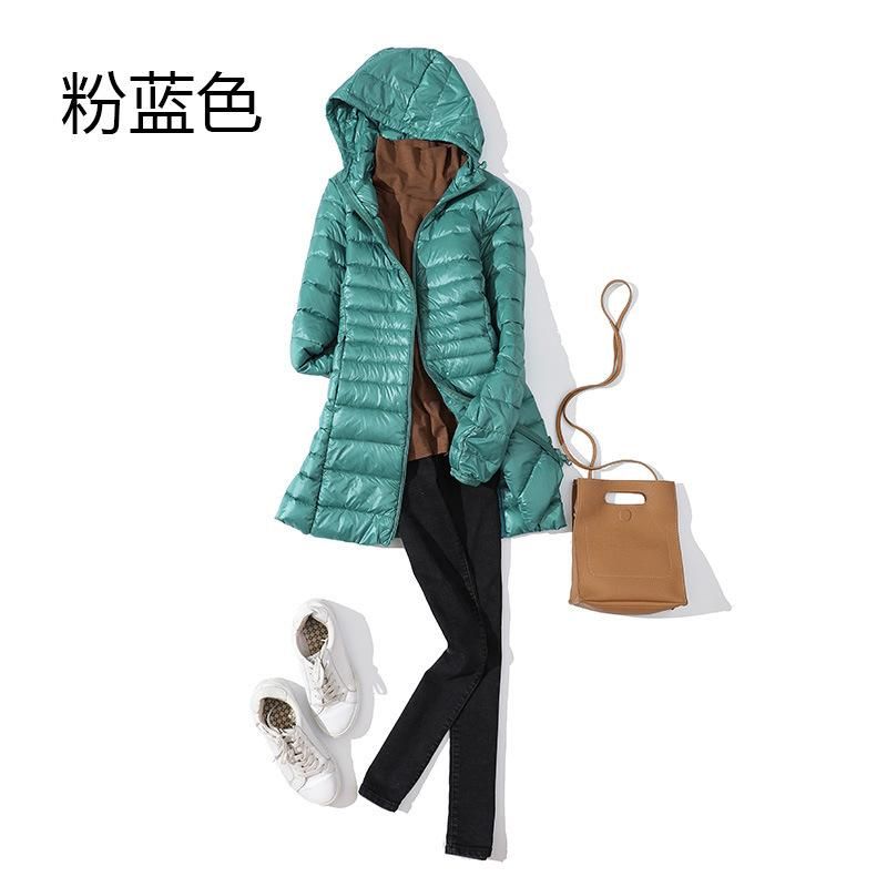 Autumn and winter new lightweight down jacket women's mid length hooded oversized slim fitting