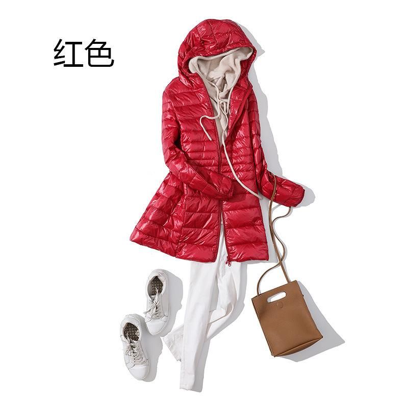 Autumn and winter new lightweight down jacket women's mid length hooded oversized slim fitting