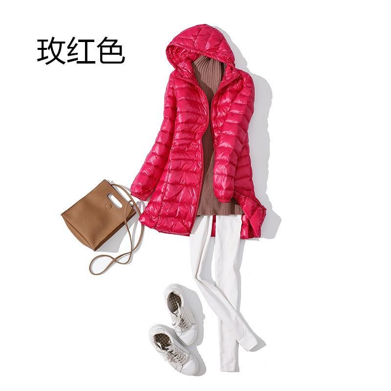 Autumn and winter new lightweight down jacket women's mid length hooded oversized slim fitting