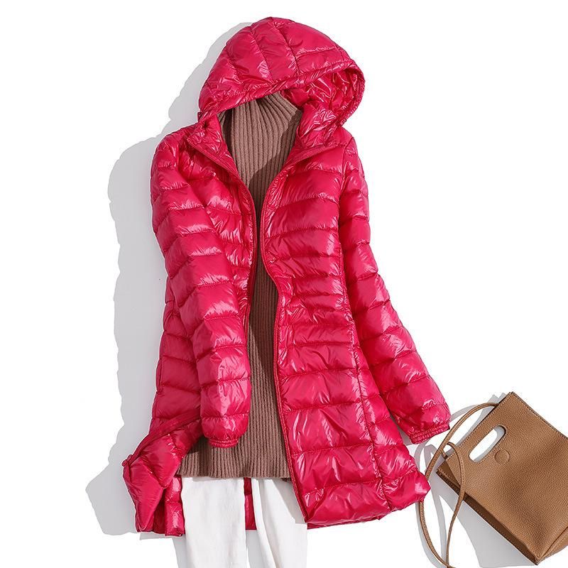 Autumn and winter new lightweight down jacket women's mid length hooded oversized slim fitting