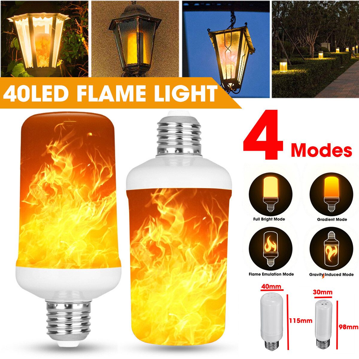 6000H 4 Gear E27 LED Flame Effect Light Bulb Flickering Bulb Lamp With Gravity Sensor White S